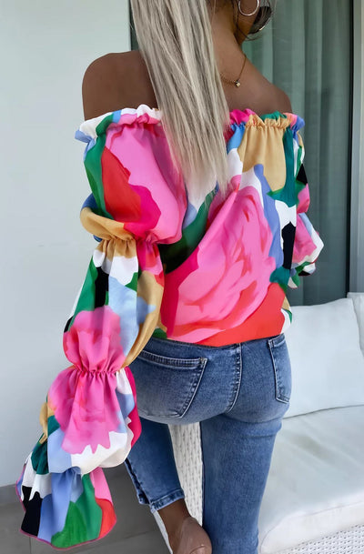 Jasmine Bardot Abstract Patterned Shirt Blouse Top-Multi