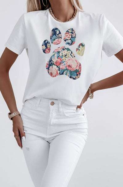 Korina Large 'Paw Print' Graphic Printed T-Shirt Top-Ivory