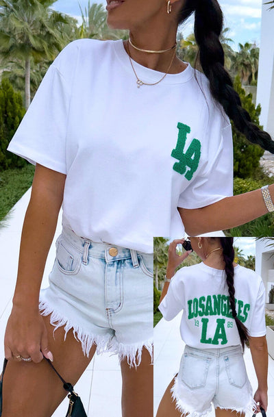 'LA 1989' Oversized T. Shirt Top-Green
