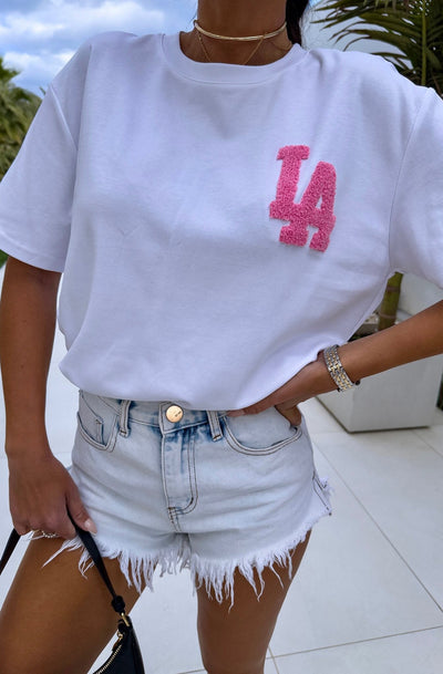 'LA 1989' Oversized T. Shirt Top-Pink