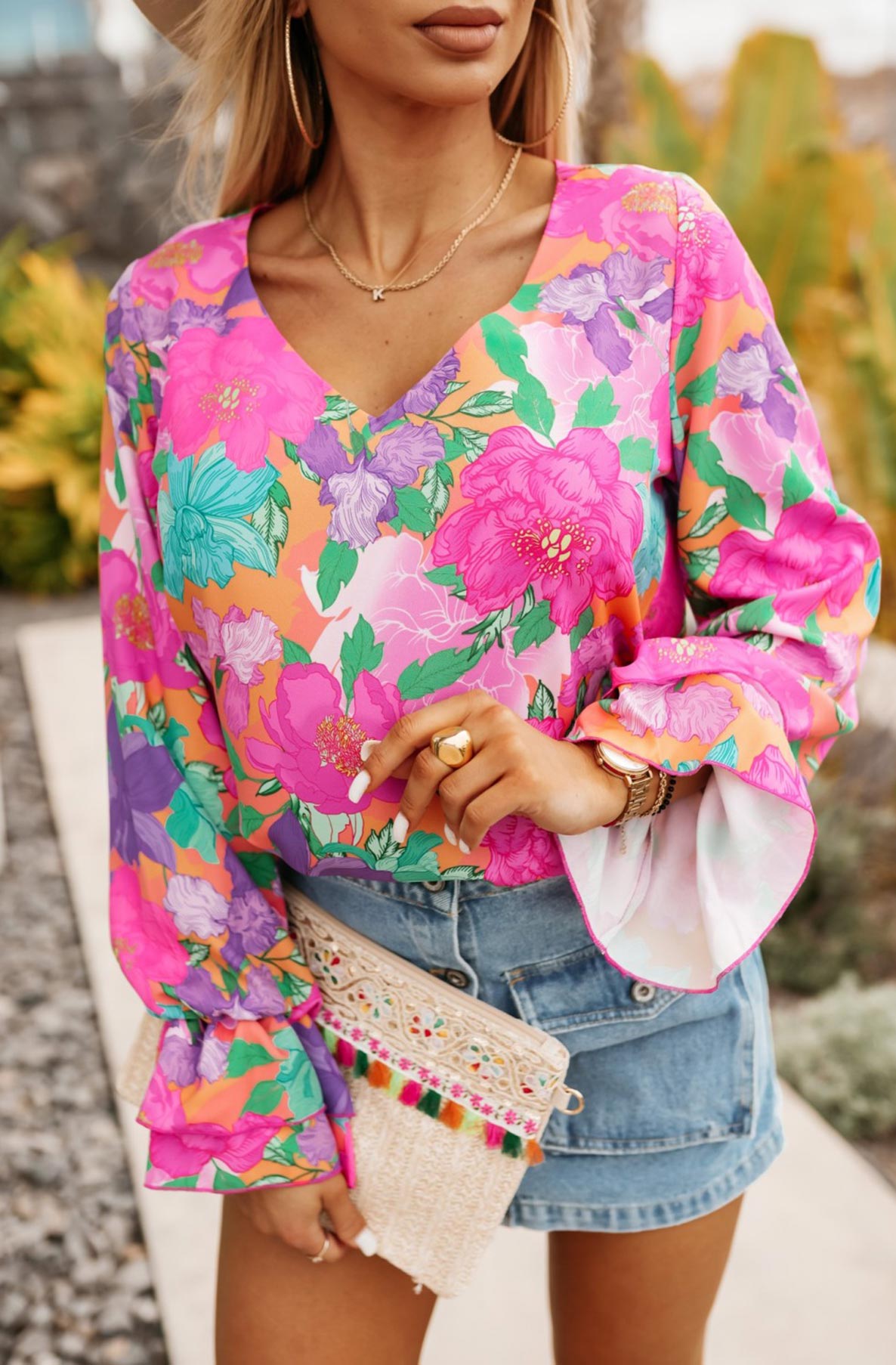Shiloh Floral Frill Shirt Blouse Top-Multi