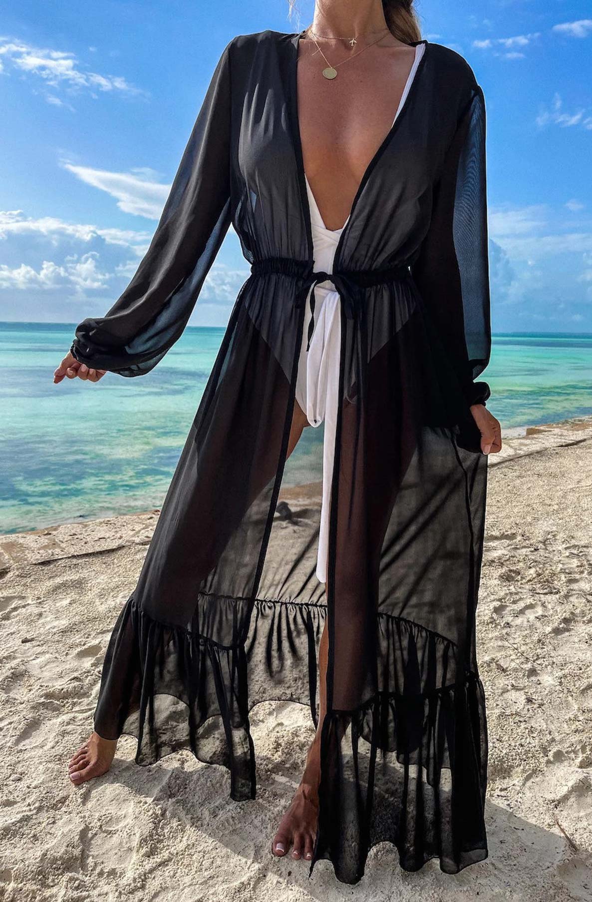 Ahalia Beach Cover Up Maxi Wrap Dress Black