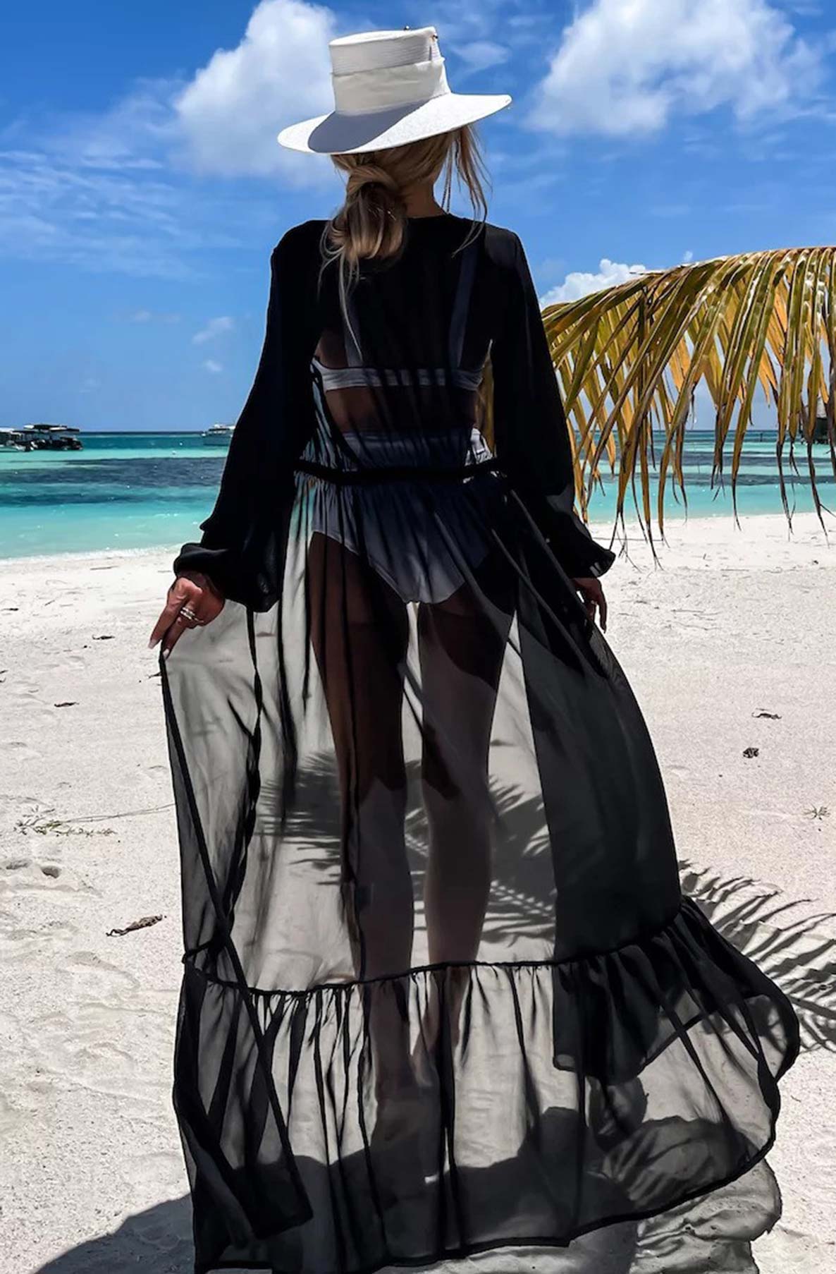 Ahalia Beach Cover Up Maxi Wrap Dress Black