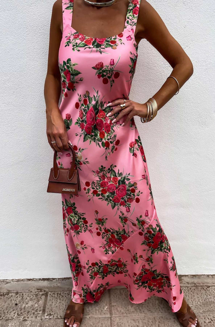 Alania Satin Floral Maxi Dress Pink