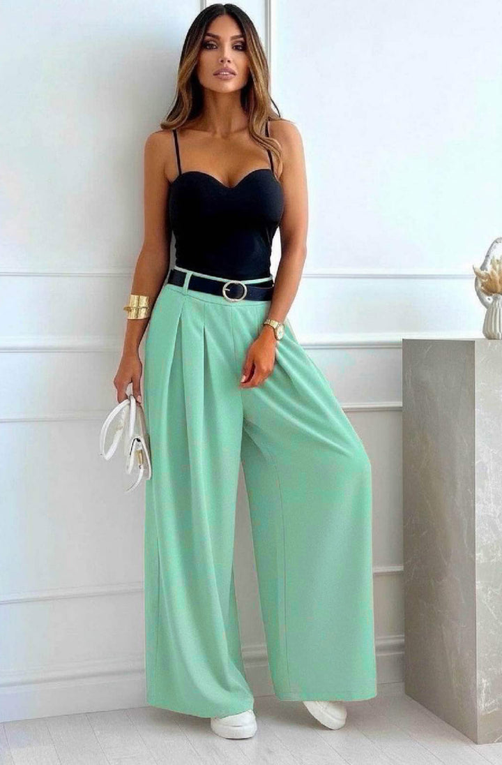 Alessia Palazzo Wide Leg Belted Trousers-Mint