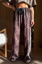 Alice Leopard Wide-Leg Drawstring Trousers-Brown