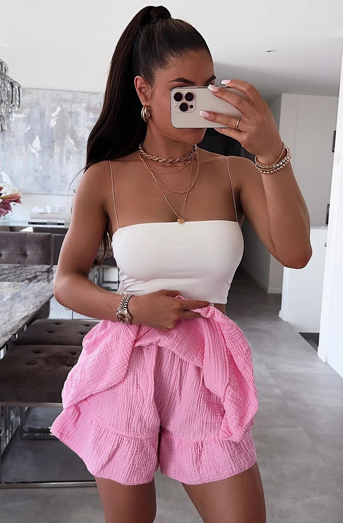 Alicia Cotton Gauze Style Frill Skort-Pink