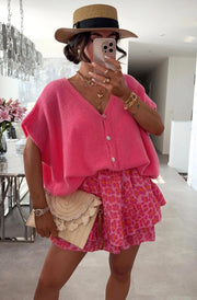 Alicia Leopard Animal Cotton Gauze Style Frill Skort-Pink