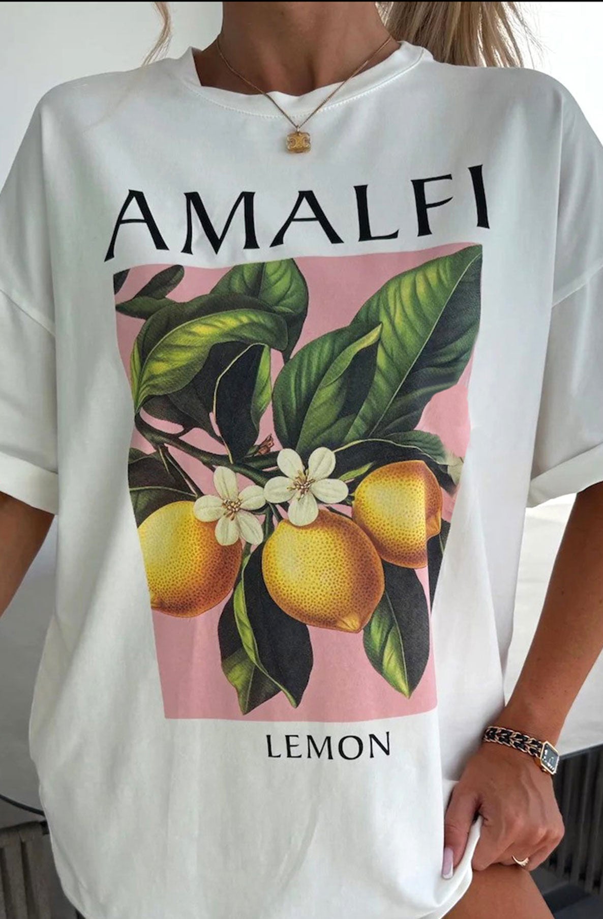 'Amalfi' Lemon Graphic Printed T. Shirt Top-Ivory