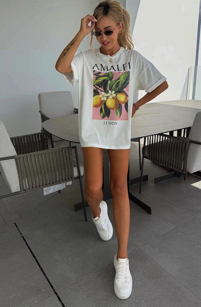 'Amalfi' Lemon Graphic Printed T. Shirt Top-Ivory