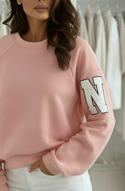 Amber ‘RKNE’ Oversized Raglan Letter Sleeve Sweatshirt Top-Pink