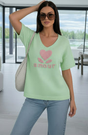 ‘Amour ❤️’ Alpaca Blend V-Neck Light Knitted Jumper Sweater-Mint
