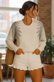 Angelica Sequin Wing Light Knit Jumper-Ivory