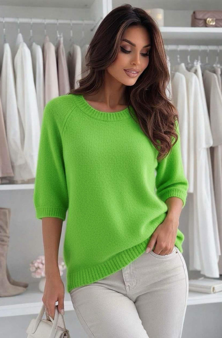 Anira Alpaca Blend Crew Neck Lightweight Jumper Sweater - Green