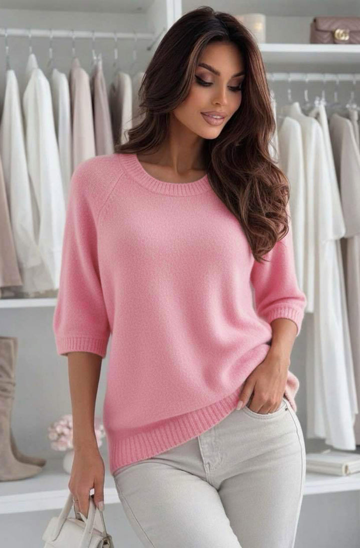 Anira Alpaca Blend Crew Neck Lightweight Jumper Sweater - Pink