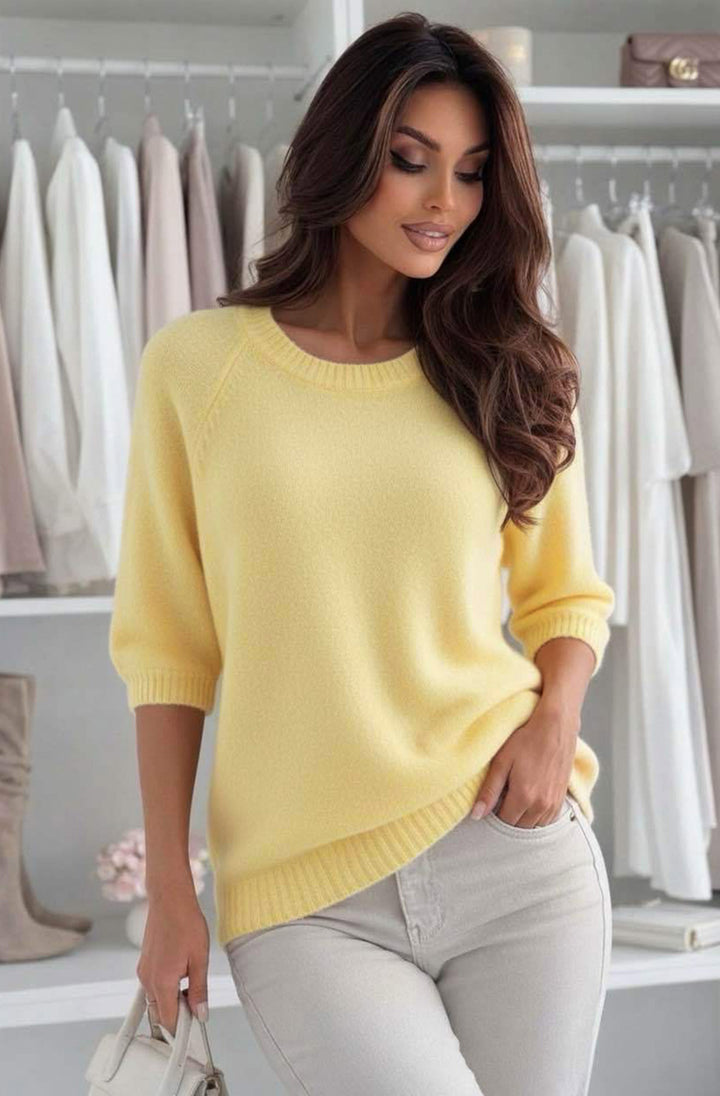 Anira Alpaca Blend Crew Neck Lightweight Jumper Sweater-Yellow