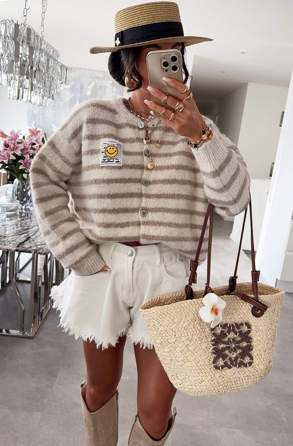 Annabelle Striped Cardigan-Stone