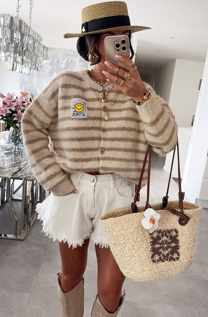 Annabelle Striped Cardigan - Stone