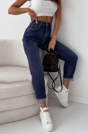 Arina Mom Style Denim Jeans-Dark Blue