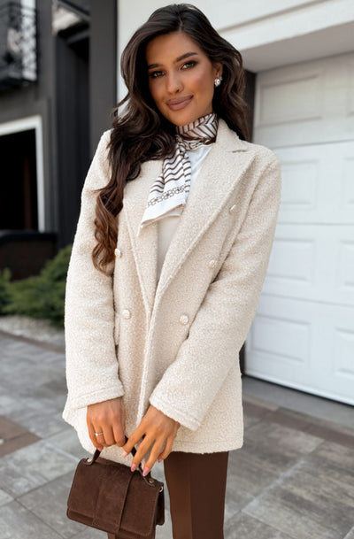Arla Bouclé Blend Blazer Coat-Cream