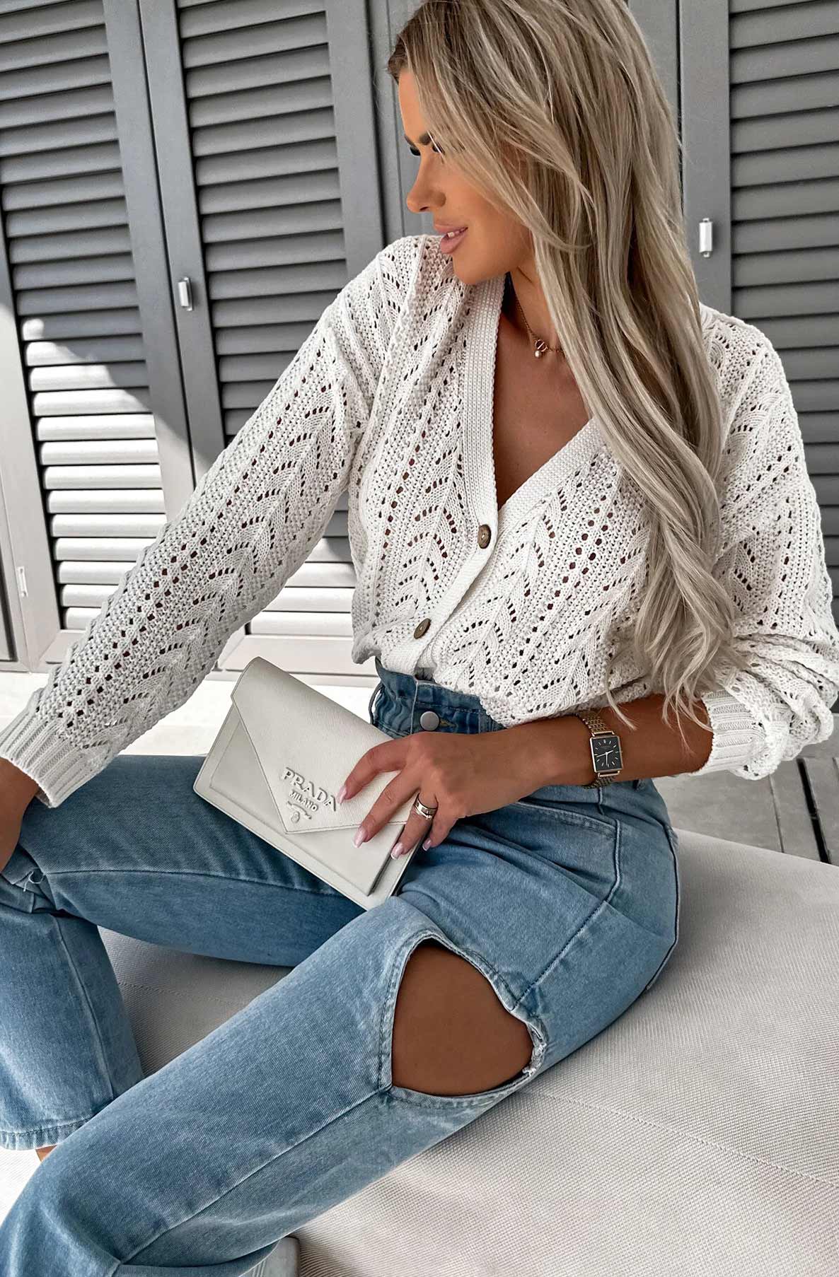 Arlina Crochet Knitted Light Wear Cardigan-Ivory