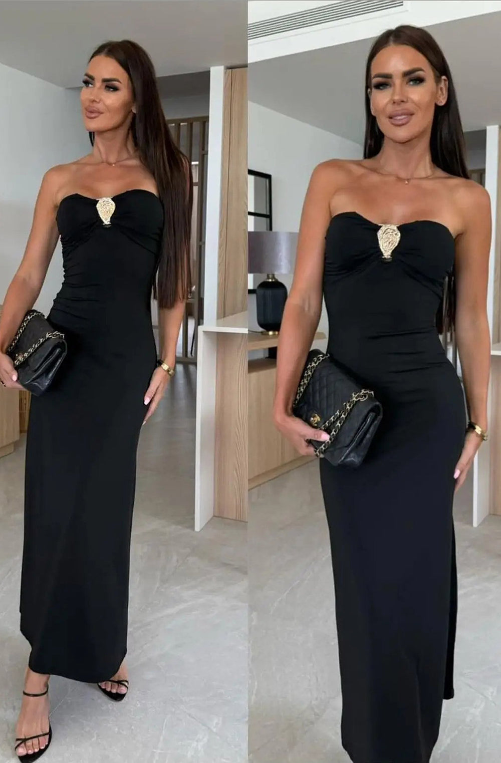 Aurelia Strapless Embellished Maxi Dress - Black