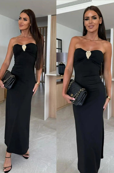 Aurelia Strapless Embellished Maxi Dress-Black