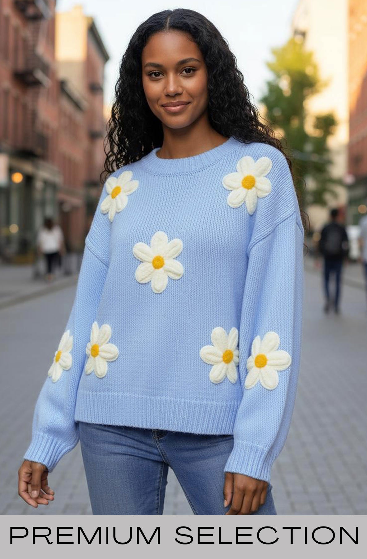 Autumn ‘Daisy’ Embroidered Knit Sweater Jumper-Blue