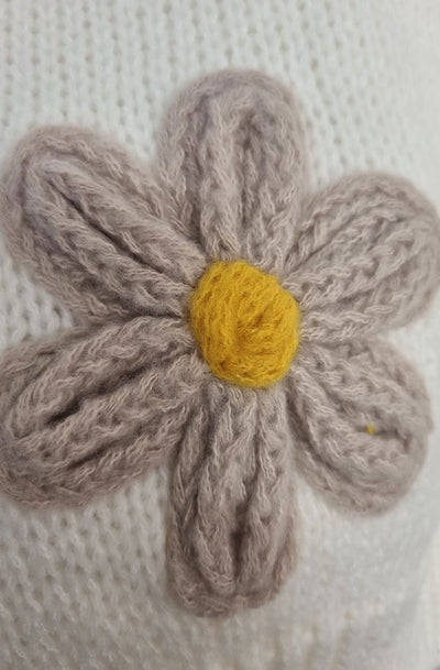 Autumn ‘Daisy’ Embroidered Knit Sweater Jumper-Ivory