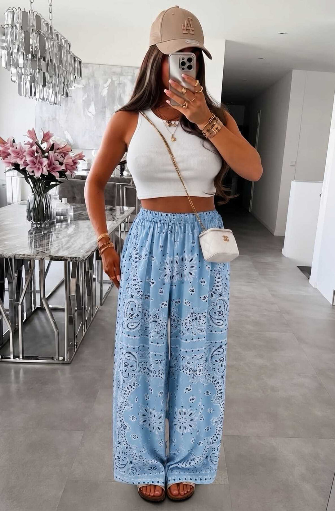 Aveline Paisley Bandana Print Wide Leg Elasticated Waist Trousers