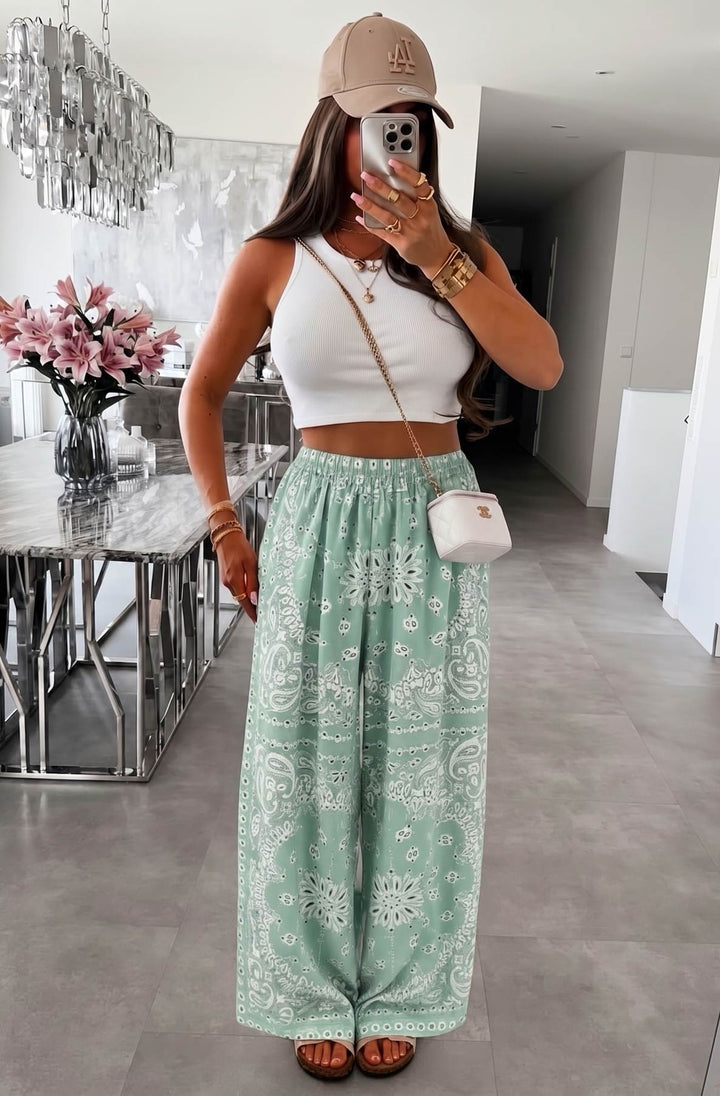 Aveline Paisley Bandana Print Wide Leg Elasticated Waist Trousers