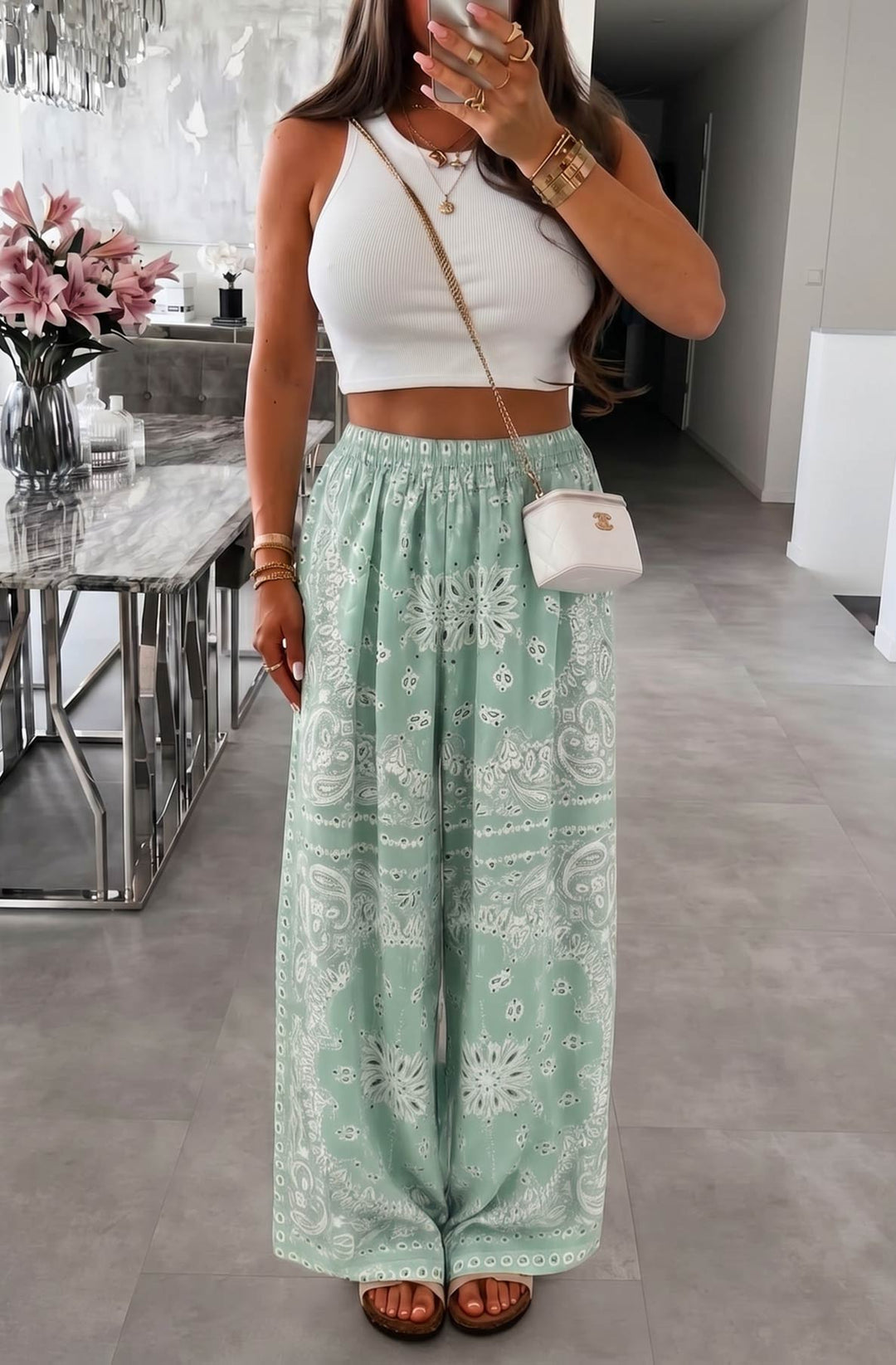 Aveline Paisley Bandana Print Wide Leg Elasticated Waist Trousers