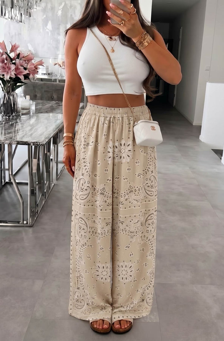 Aveline Paisley Bandana Print Wide Leg Elasticated Waist Trousers