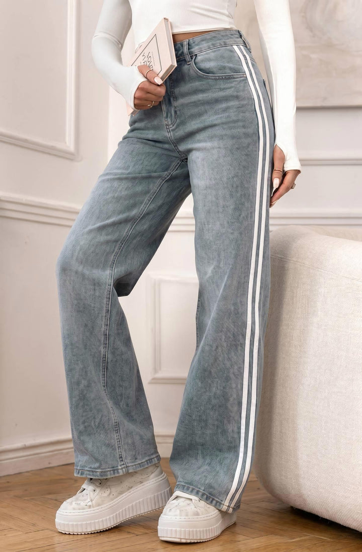 Avery Wide Leg Contrast Stripe Denim Jeans