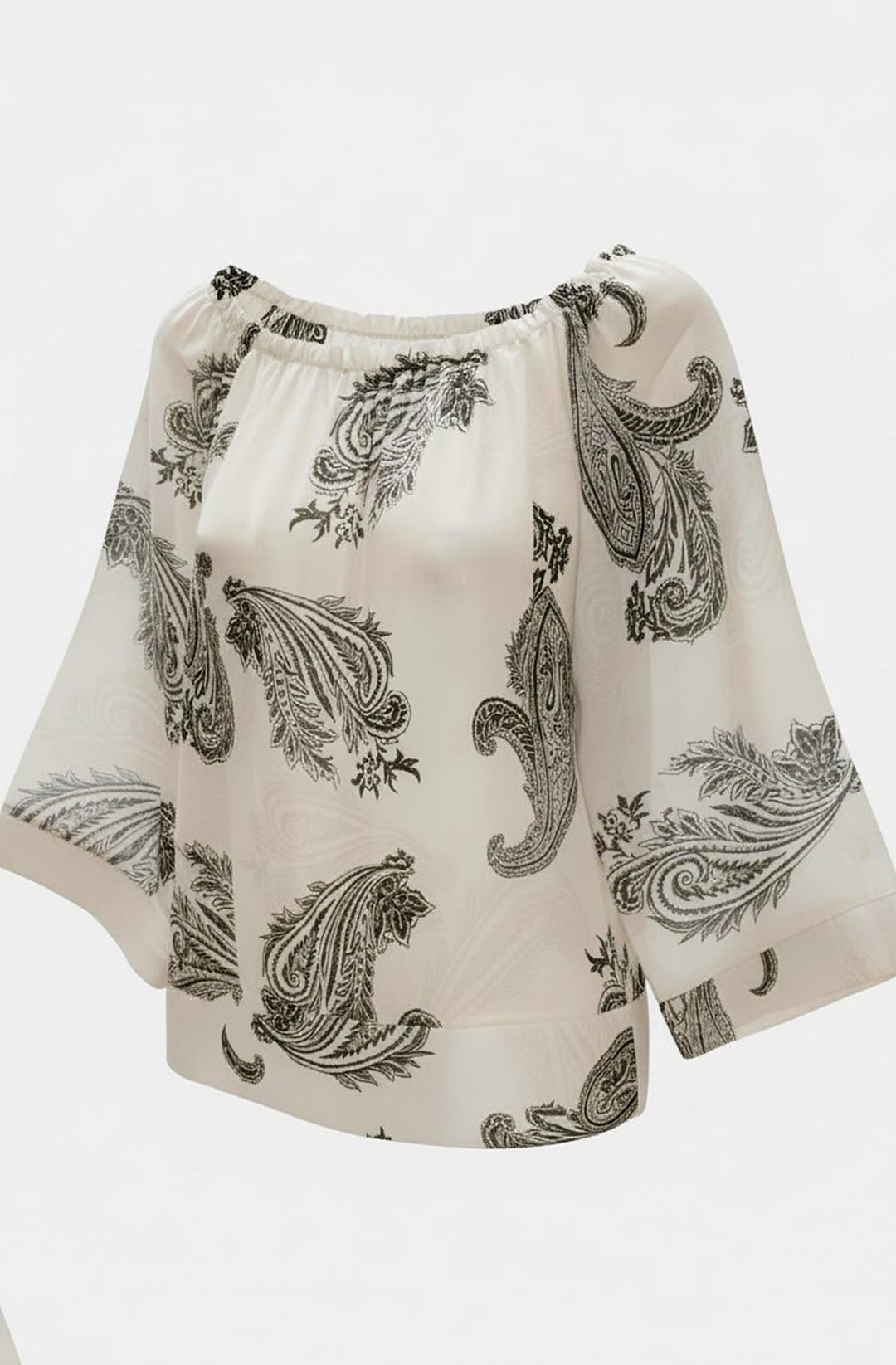 Aylene Paisley Bardot Off-Shoulder Blouse Top - Black