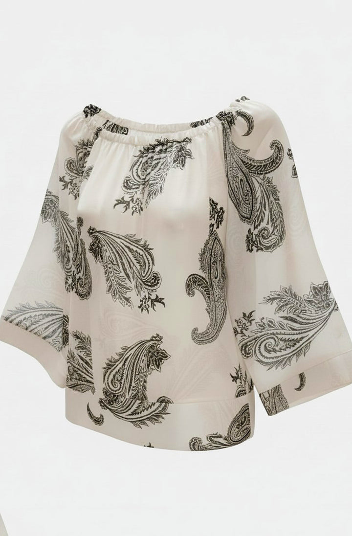 Aylene Paisley Bardot Off-Shoulder Blouse Top - Black