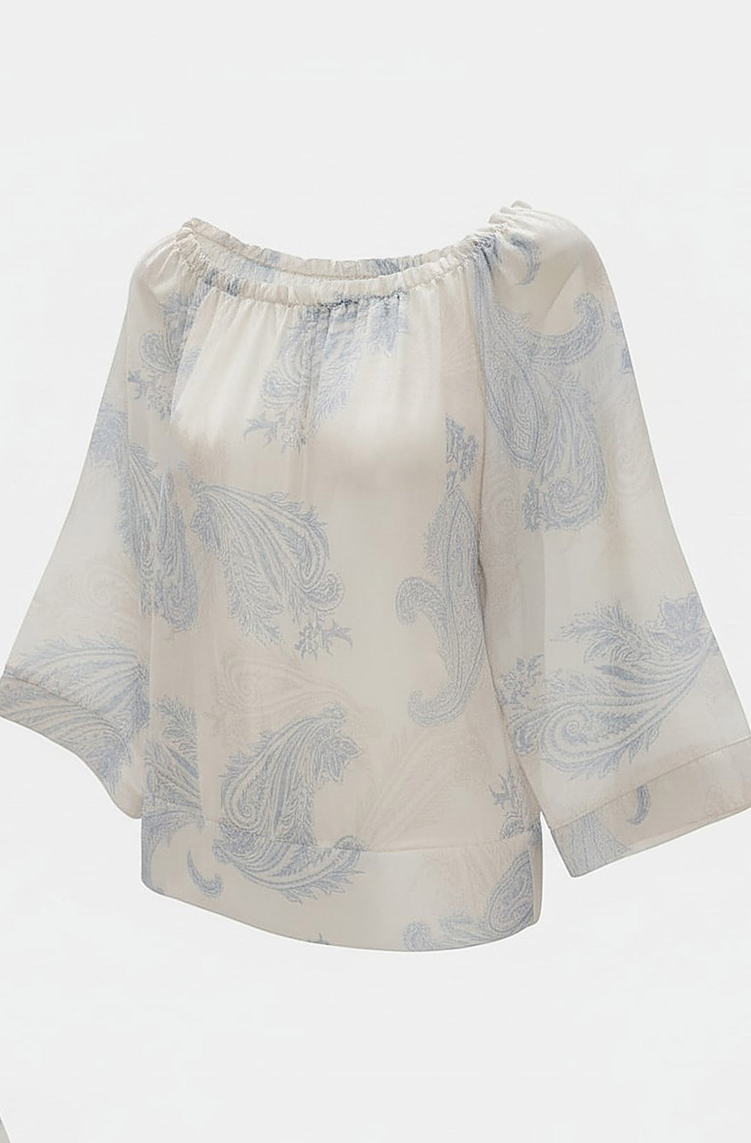 Aylene Paisley Bardot Off-Shoulder Blouse Top - Blue
