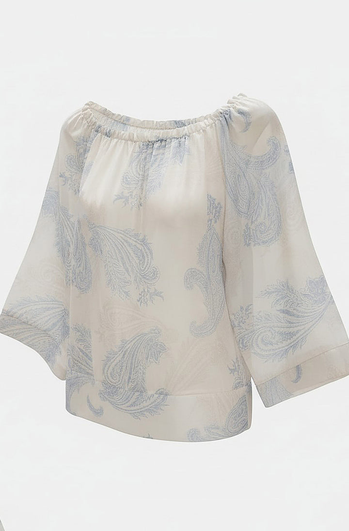 Aylene Paisley Bardot Off-Shoulder Blouse Top - Blue