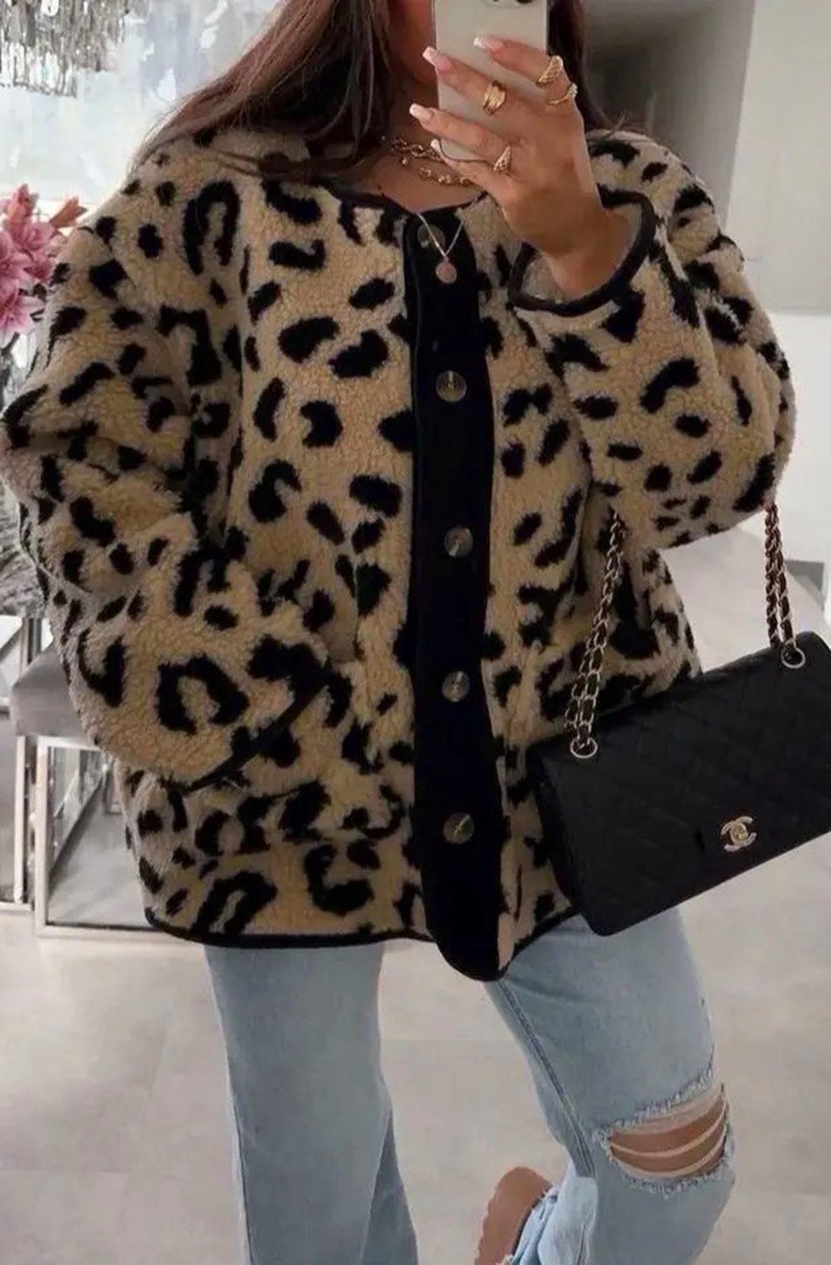 Ayanna Leopard Button Up Shacket-Brown