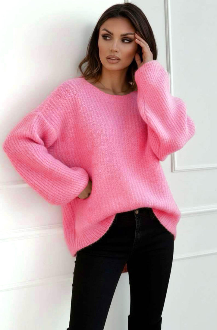 Azura Oversized Alpaca Ribbed Knitted Sweater Jumper - Pink