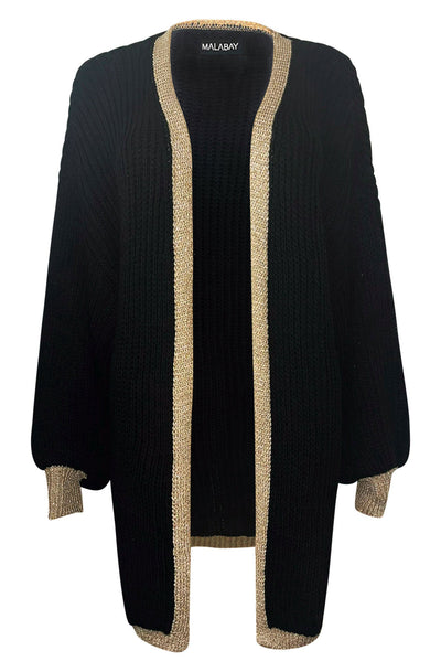Becca Shimmer Knitted Longline Cardigan-Black