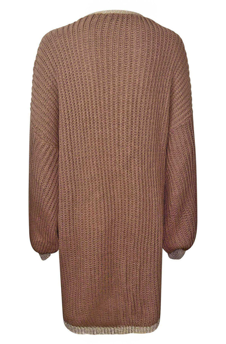 Becca Shimmer Knitted Longline Cardigan-Chocolate
