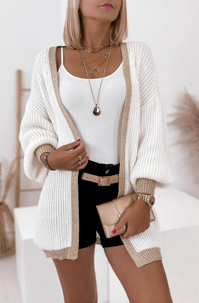 Becca Shimmer Knitted Longline Cardigan-Ivory