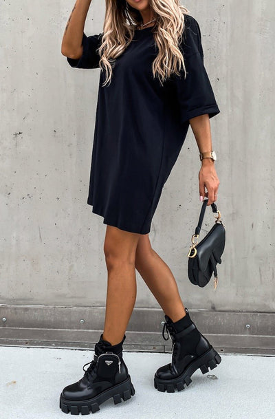 Beckie Oversized Tunic T-Shirt Dress Top-Black