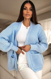 Bella Pocket Detail Knitted Cardigan-Blue