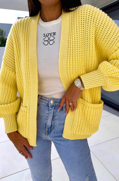 Bella Pocket Detail Knitted Cardigan-Yellow
