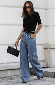 Calla Balloon Loose Fit High Waisted Denim Jeans-Light Blue