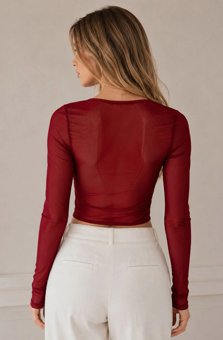 Camille Sheer Mesh Long Sleeve Lace Corset Top