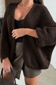 Romy Oversized Knitted Cardigan-Brown