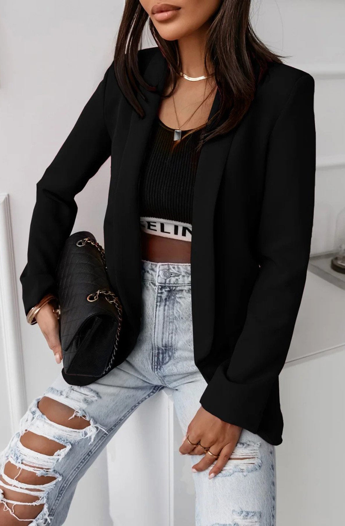 Carerra Oversized Blazer Jacket-Black